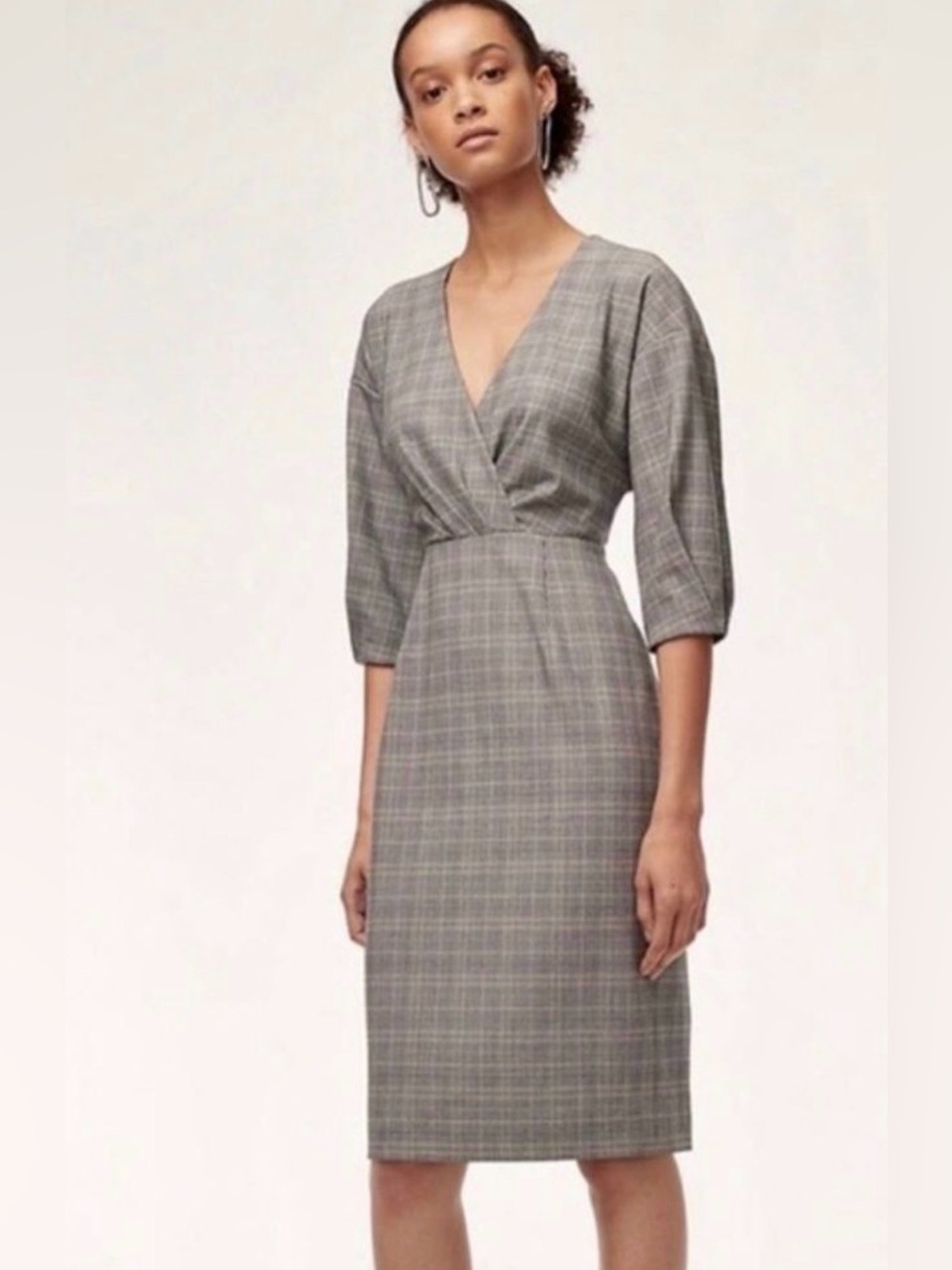 Aritzia Babaton Kurt Glen Plaid V Neck Sheath Dress Gray Size 0